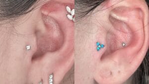 ear with tragus piercings and conch piercing 