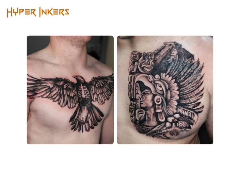 choosing a tattoo location - Hyper Inkers The chest provides a powerful, symmetrical canvas, ideal for designs that frame and accentuate the upper body.