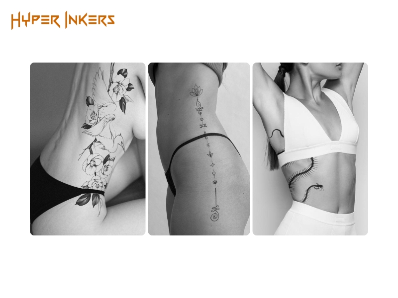 tattoo locations - Hyper Inkers The ribs provide the perfect canvas for elegant, vertical art designed to follow and accentuate the body's natural curve.
