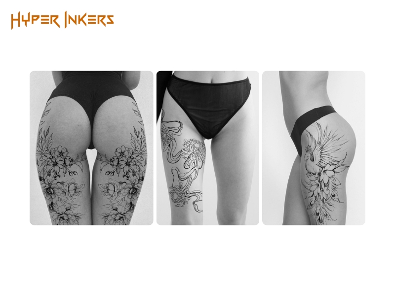tattoo spots on body - Hyper Inkers The thigh offers a large, private canvas, perfect for ambitious floral or ornamental art that flows with the body.