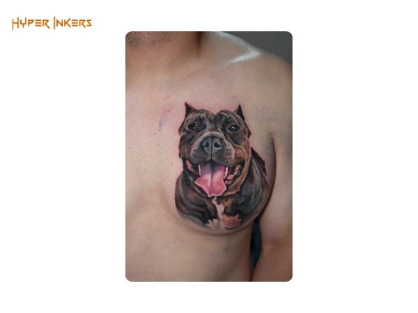 This personal pet portrait creates a meaningful centerpiece, expertly shaped to the pectoral