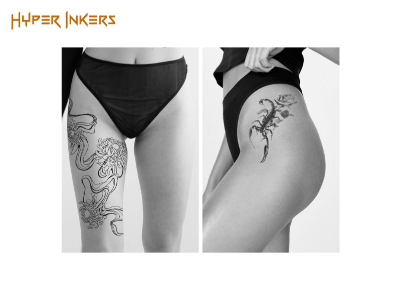feminine thigh tattoo placement