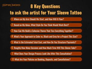 discussing sleeve tattoo ideas with an artist
