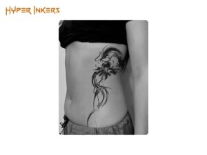 A bold statement in blackwork, using dynamic brushstrokes for an expressive and modern floral piece.