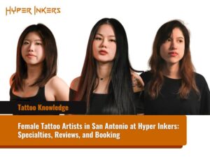 Navei Tran, Nicole, and Genesis Bisani, the three women who tattoo at Hyper Inkers